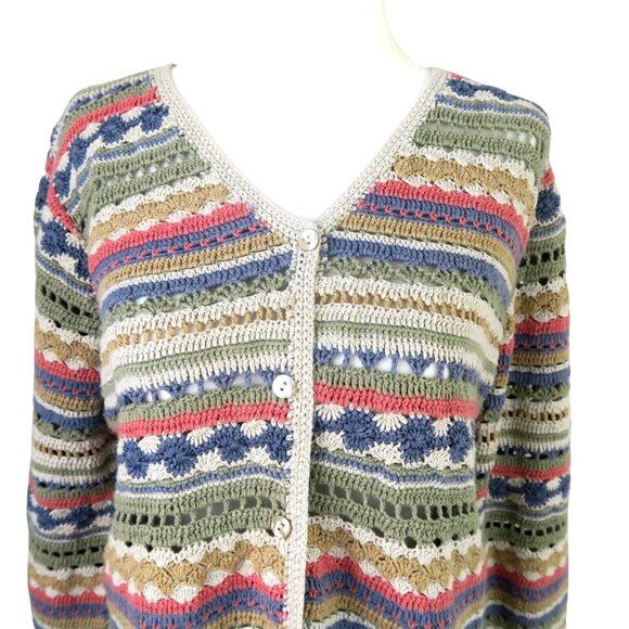Marisa Christina Crocheted Cardigan Mother of Pearl Buttons Women's Medium - Picture 2 of 8